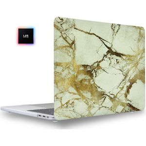 Laptophoes - Geschikt voor MacBook Pro M1 Hoes Case - 13 inch - A2338 (2020) - Marmer Wit Goud