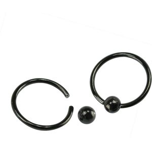 Fako Bijoux® - Ball Closure Piercing - Ring - 10mm - Zwart - 2 Stuks