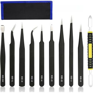Anti-statische Pincet set - 10 delig van Roestvrij Staal voor Elektronica, Solderen en Juwelenbewerking