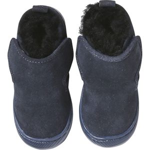 Klittenband baby slofjes van soepel leer met voering marineblauw