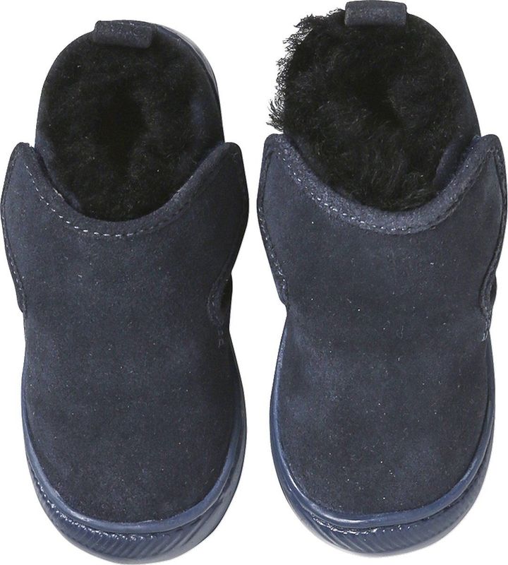 Klittenband baby slofjes van soepel leer met voering marineblauw