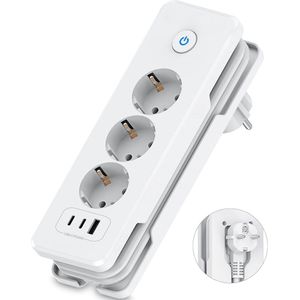 StayPowered Stekkerdoos met USB C - Krachtig en Compact voor Meerdere Apparaten - 3 Stopcontacten - 2x USB-C 20W - 1x USB-A - Snelladen - Geavanceerde Overspanningsbeveiliging - Slim Kabelopbergsysteem - Wit - Levering Sneller dan Aangegeven!