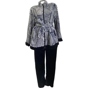 Dames fleece huispak/pyjama met zakken rits en koord S/M 36-38 donkerblauw wit