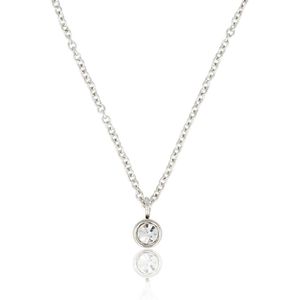 My Bendel Zilverkleurige ketting met kristal Zirkonia steentje - Mooie zilverkleurige ketting met Zirkonia steen - Verkleurt niet - Met luxe cadeauverpakking