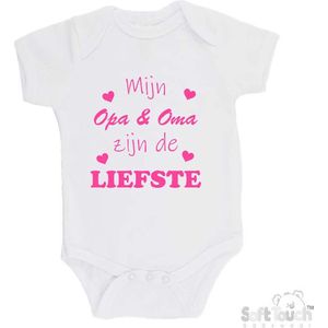 100% katoenen Romper ""Mijn Opa & Oma zijn de liefste"" Meisjes Katoen Wit/roze Maat 62/68