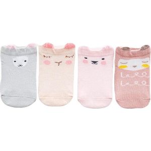 4-pack Baby Meisjes Sokken – Roze met Diertjes (3-12 maanden