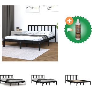 vidaXL Bedframe Grenenhout - Zwart - 195.5 x 126 x 100 cm - Geschikt voor matras 120 x 190 cm (4FT Small Double) - Bed - Inclusief Houtreiniger en verfrisser