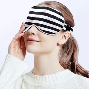 100% Zijde Slaapmasker - Strepen en Schakenpatroon - Oversized-'Zwart-strepen'