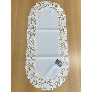 Tafelkleed Linnen gebroken wit met blaadjes - Loper 90 cm