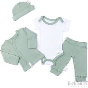 Soft Touch Babykleding Set Unisex Rib Katoen Sage Green 4-delig Mt 50/56
