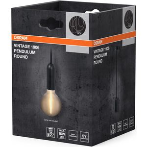OSRAM Vintage 1906® hanglamp ROND E27, zwart, max. 25W (LED 15W), E27 voet, ronde baldakijn, hanglamp voor binnen, gecombineerd met 1906 Vintage lampen, gecombineerd met slimme lampen