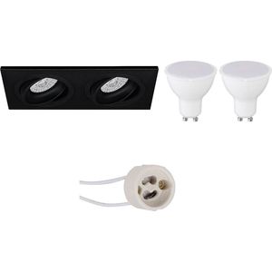 LED Spot Set - Proma Borny Pro - GU10 Fitting - Inbouw Rechthoek Dubbel - Mat Zwart - 6W - Natuurlijk Wit 4200K - Kantelbaar - 175x92mm