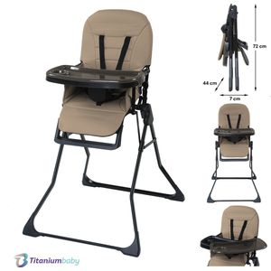 Titaniumbaby Kinderstoel Bistro Smoked Walnut / Eenvoudig reinigbare bekleding / Extra afneembaar eetblad / Verstelbaar eetblad / Compact inklapbaar design