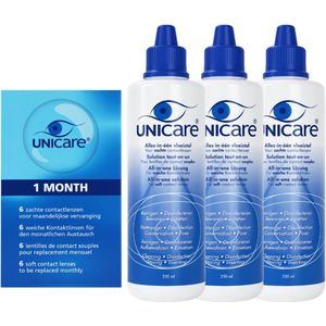 Unicare 3 maanden pakket 6 maandlenzen + 3 flessen lenzenvloeistof - voordeelverpakking - 1