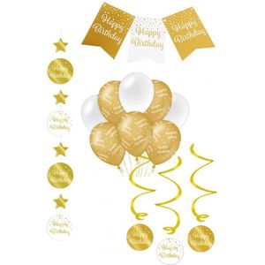 Feest versiering pakket 5 delig goud-wit - Happy Birthday - luxe set.