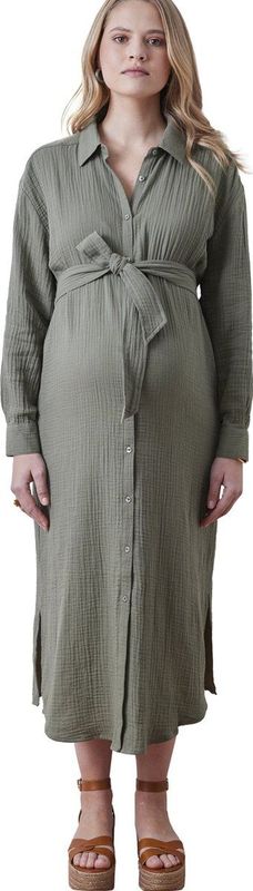 Vertbaudet - Lange Hemdjurk - Olijf - Katoengaas - Voor Zwangerschap en Borstvoeding