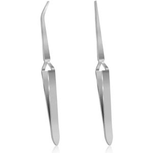 Roestvrijstalen Pincetten met Rubberpunten - 2 Stuks, Plat en Gebogen - Precisie Pincet voor Handwerk en Reparaties