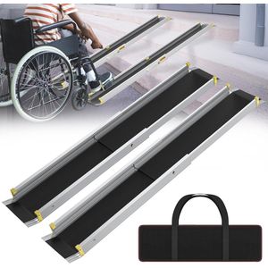 Aufun rolstoelhelling telescopische oprijplaten telescopische rail deurdrempel aluminium drempelhelling rolstoelhelling deurdrempelhelling draagvermogen 300 kg, zilver (106,5-183 cm)