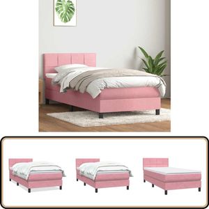 vidaXL Boxspring met matras fluweel roze 100x220 cm