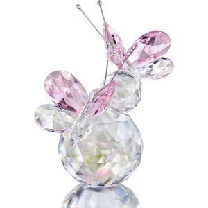 Roze kristal dubbele vlinder figuur cadeau, handgemaakt kunstglas dier verzamelstuk geschenkdoos