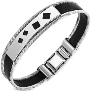 Amanto Armband Geoff E - 316L Staal - Kabel - Rubber - 12mm - 20cm