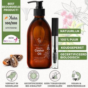 The Oganics - Castorolie - Amber - 250ml - 100% Pure Biologische Olie - Voor Wimper- en Wenkbrauwgroei