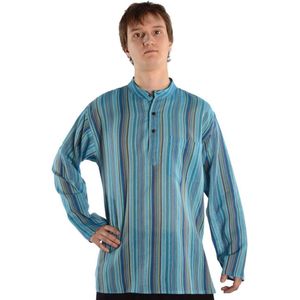 Gestreept katoenen vissershemd met borstzak en zijzak voor heren S-XXXL