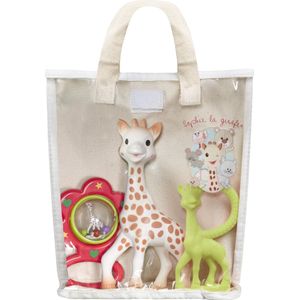 Sophie de giraf Cadeauset in Katoenen cadeautas - Sophie de giraf, Rammelaar & Bijtring - Kraamcadeau - Babyshower cadeau - 4-Delig