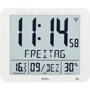AMS F5886 - Wandklok - Tafelklok - Digitaal - Kunststof - Radiogestuurde tijdsaanduiding - LCD - Temperatuur - Vochtigheid - Wit We houden alle data bij tot 28 dagen