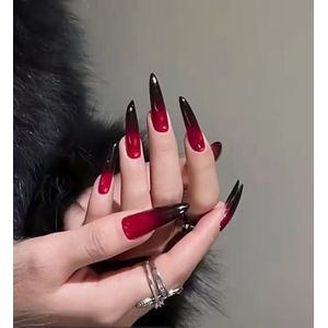 Nep nagels - Plak nagels - 24 stuks - Almond shape - Rood met zwart - Kunstnagels - Press on nails - Almond shape nails - Lange nagels - Fake nails