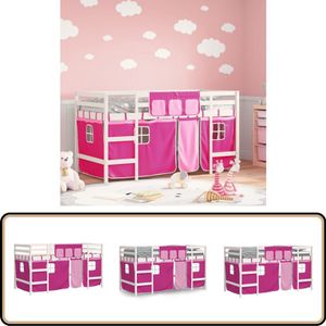 vidaXL Kinderhoogslaper met gordijnen 80x200 cm grenenhout roze