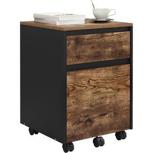 warraich-Rolcontainer met 2 Laden – Archiefkast en Printerkast in Vintage Houtlook, 40×56×40 cm