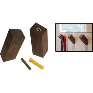 Set van 6 houten kledinghaken (kapstok), noten, vierkant