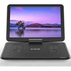 Boifun 17,5"" Portable dvd speler met 15,6"" groot HD-draaischerm, 6 uur oplaadbare batterij, ondersteuning voor USB/SD-kaart/Sync TV en meerdere schijfformaten, geen regiobeperking, luidspreker met hoog volume, zwart
