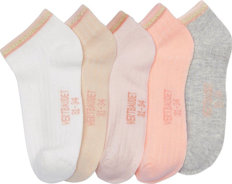 Set van 5 Paar Meisjessokken - Roze - Geribd Tricot