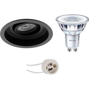 LED Spot Set - Proma Domy Pro - GU10 Fitting - Inbouw Rond - Mat Zwart - Verdiept - Kantelbaar - Ø105mm - Philips - CorePro 827 36D - 4W - Warm Wit 2700K - Dimbaar