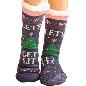 Huissokken Dames en Heren - Let's Get Lit - Anti Slip Sokken - One Size - Dikke - Winter - Fleece - Fluffy - Verwarmde - Slofsokken - Bedsokken - Gevoerde Sokken - Cadeau voor hem haar - Valentijn