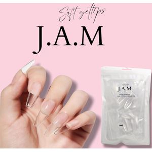 J.A.M - Long Coffin Soft Gel tips - Nepnagels - Gelnagels - plaknagels met lijm - Long Coffin Nagels - press on nails 100% soak - off - Fake nails - Long Coffin Nageltips - Full Cover 240 Stuks Transparant / Clear Tips van hoge kwaliteit + nagelvijl