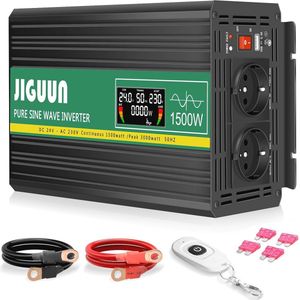 1500W/3000W Omvormer 24V naar 230V - Zuivere Sinus Converter met Draadloze Afstandsbediening en LCD-Display voor Auto, Camping en Noodgevallen