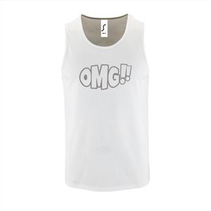 Witte Tanktop sportshirt met ""OMG!' (O my God)"" Print Zilver Size XXXL