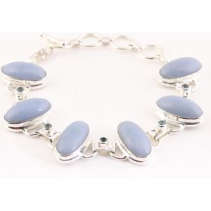 Zware zilveren armband met angeliet en blauwe topaas