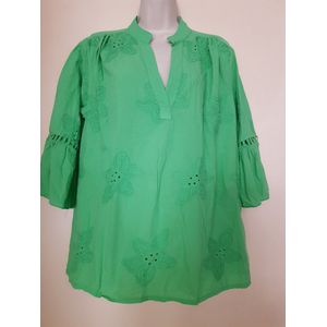 Dames blouses met bewerking effen groen One size 38/42