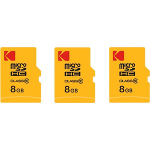 Pack de 3 KODAK Cartes Mémoire Micro SDHC 8 Go avec Adaptateur - Solution de Stockage Haute Vitesse