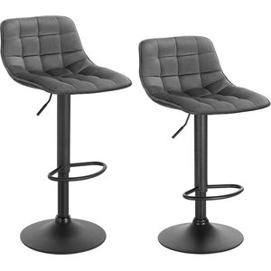 Velvet Barkrukken Praka - In hoogte verstelbaar - Met rugleuning - Set van 2 - Donkergrijs - Barstoelen ergonomisch - Keuken en bar - Zithoogte 59-81cm