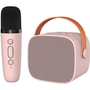 Bluetooth K-lied audio karaoke met microfoon, gesplitst, draadloos, draagbaar, kinder- en familie-KTV miniset, ondersteuning voor AUX, TF-kaart, geluidsverandering (roze, enkele microfoon)