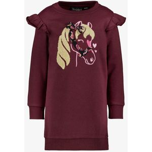 TwoDay meisjes sweatjurk met paard bordeaux rood - Maat 110/116