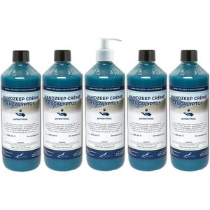 Handzeep Crème Eucalyptus 500 ml - set van 5 stuks - met gratis pomp - Voordeelverpakking