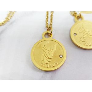 Mei's | Lacy Zodiac Chain ketting | dames ketting / Sterrenbeeld Stier - Taurus / sieraad dames | Stainless Steel / 316L Roestvrij Staal / Chirurgisch Staal / 18 K Goud / Zirkonia | goud / 45 - 50 cm