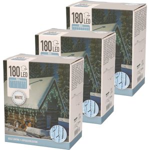 Set van 3x stuks ijspegelverlichting helder wit buiten 180 lampjes 600 x 52 cm - Kerstverlichting ijspegellampjes