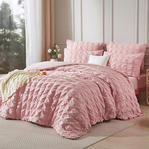 Unyqoos® Ademende Seersucker Beddengoedset voor Zomerslaapcomfort in Roze Tint